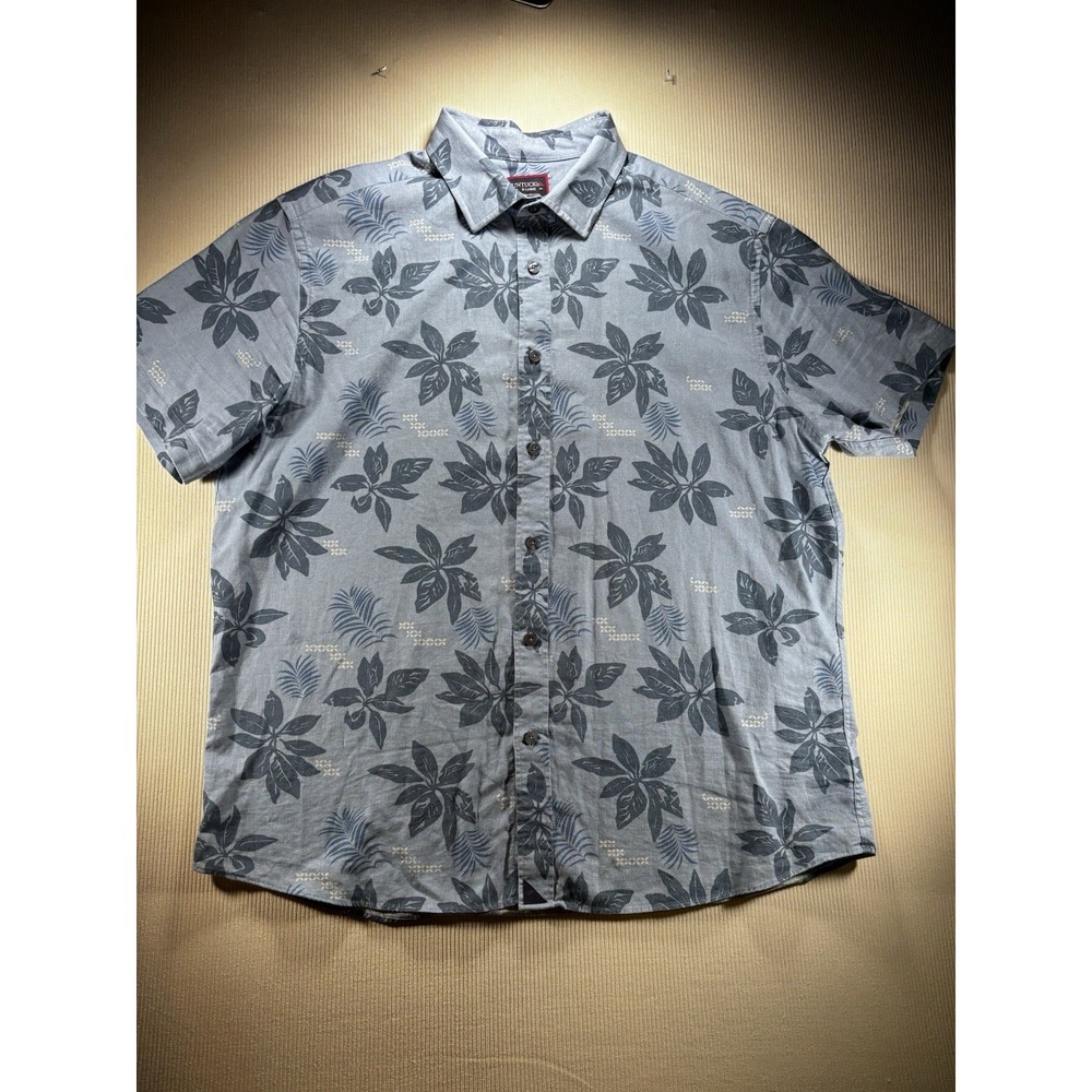 Untuckit Chambray Shirt Men Medium Blue Bairrada Linen Cotton  All over Print XL